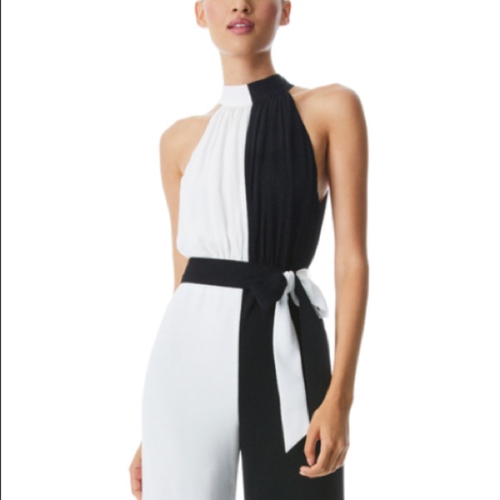 Alice and Olivia Jumpsuit size 4 black and white Thelma Halterneck most wanted